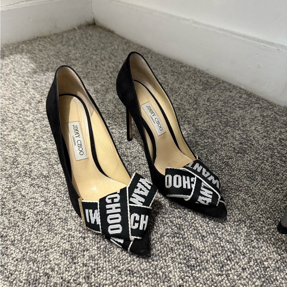 Jimmy Choo Black Heels with Graphic Bow